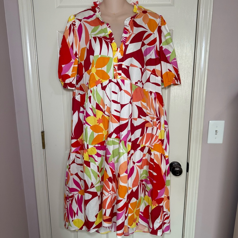 London Times Tiered Pink White Floral Cottage Maxi Dress Sz 16 Ruffles Pockets